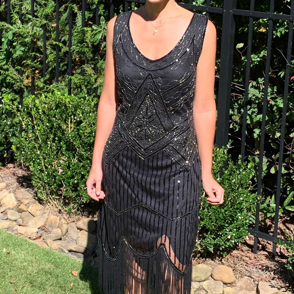 1920s Fringed Gatsby Sequin Beaded Flapper Dress